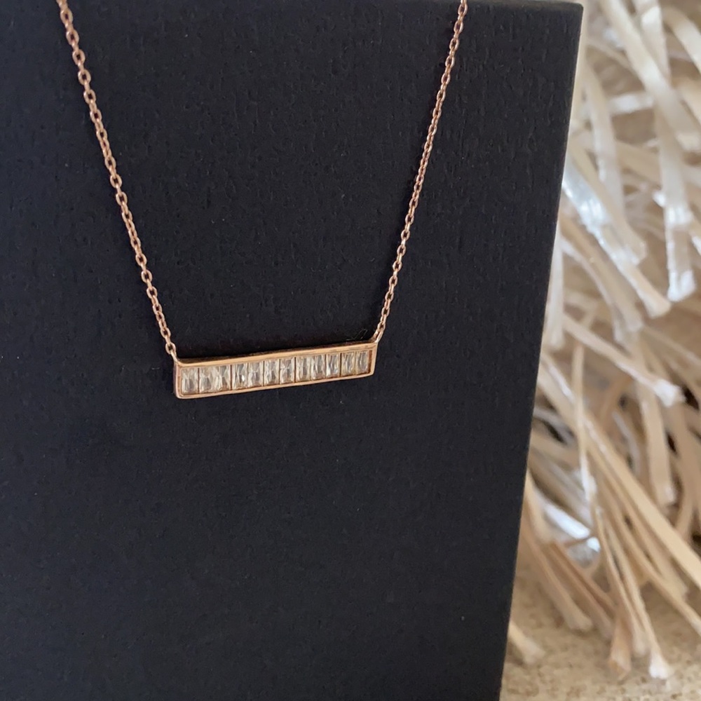 🪞 NEW faceted crystal bar rose gold emerald cut cz stone necklace